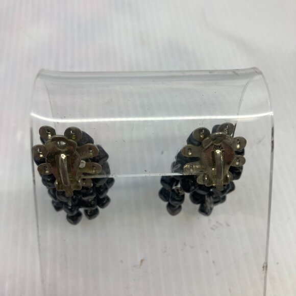 Vtg 1950 mourning black dangle glass beads waterfall gothic steampunk earrings - Picture 4 of 5